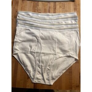 Lot of 4 NEW Stafford Mens White Cotton Briefs Size 48 Multi Stripe Waistband